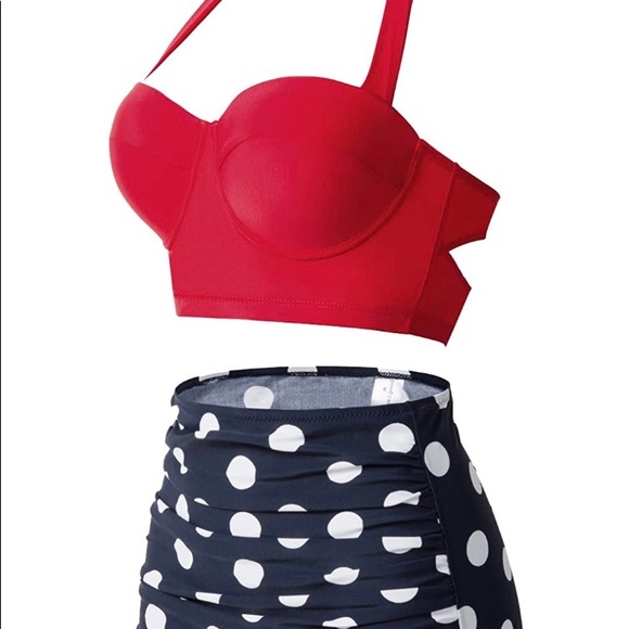 50s retro polka dot high waist Bikini swimsuit L - Picture 4 of 9